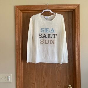 Gilli Cream 'SEA SALT SUN' Pullover Sweater with Blue, Brown & Tan Lettering